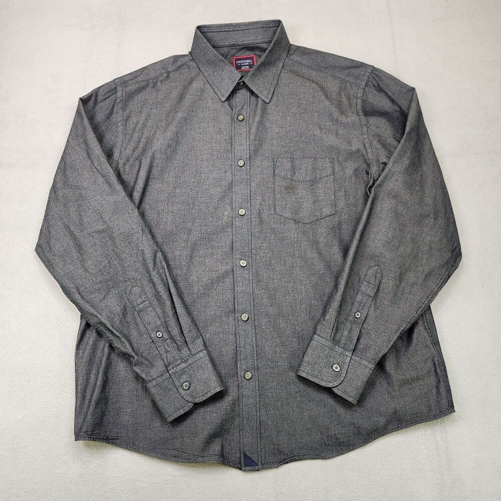 UNTUCKit Button Up Shirt Men's XL Gray Long Sleeve 100% Cotton Pocket Casablanca